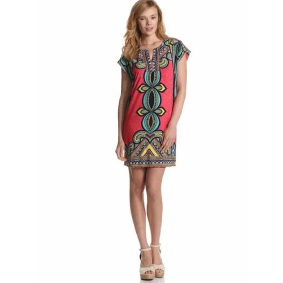 Laundry by Shelli Segal Geometric Stretch Shift Mini Dress Women Sz L Multicolor - Picture 1 of 6